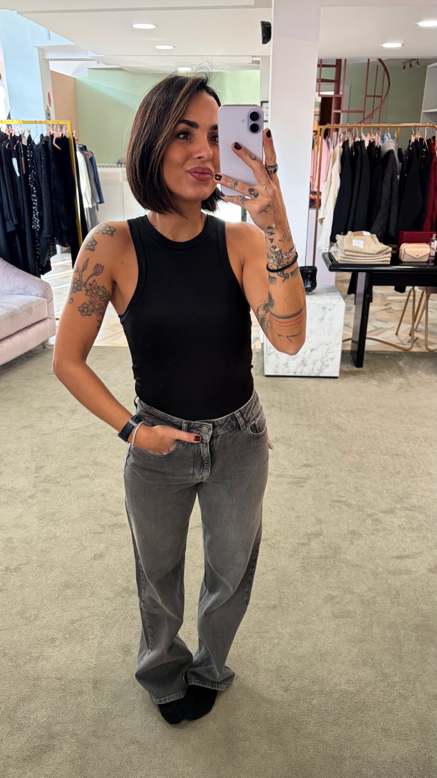 Canotta nera a costine Me Fui