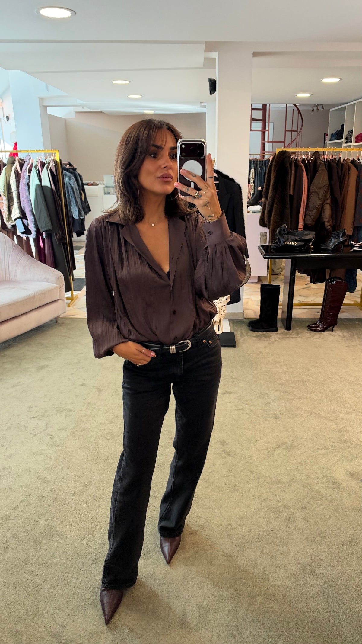 Camicia marrone moro scollo a giacca Marsem