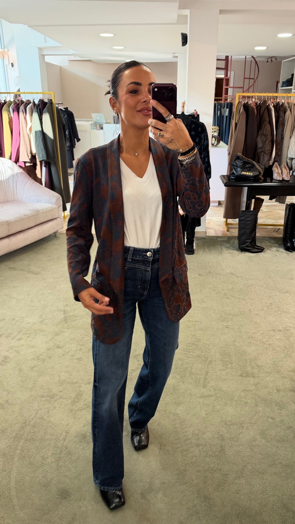 Blazer damascato sfoderato marrone e ottanio ay