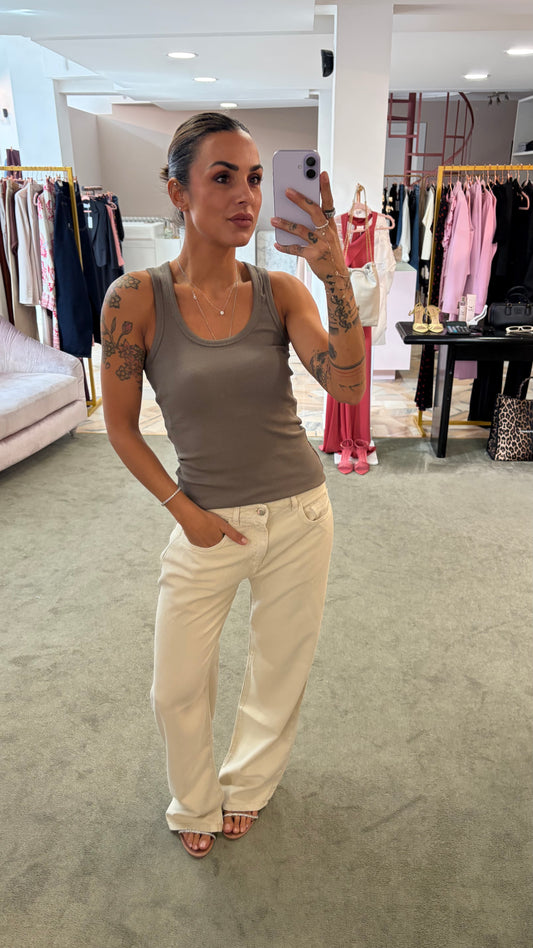 Canotta fango a costine scollo tondo jx