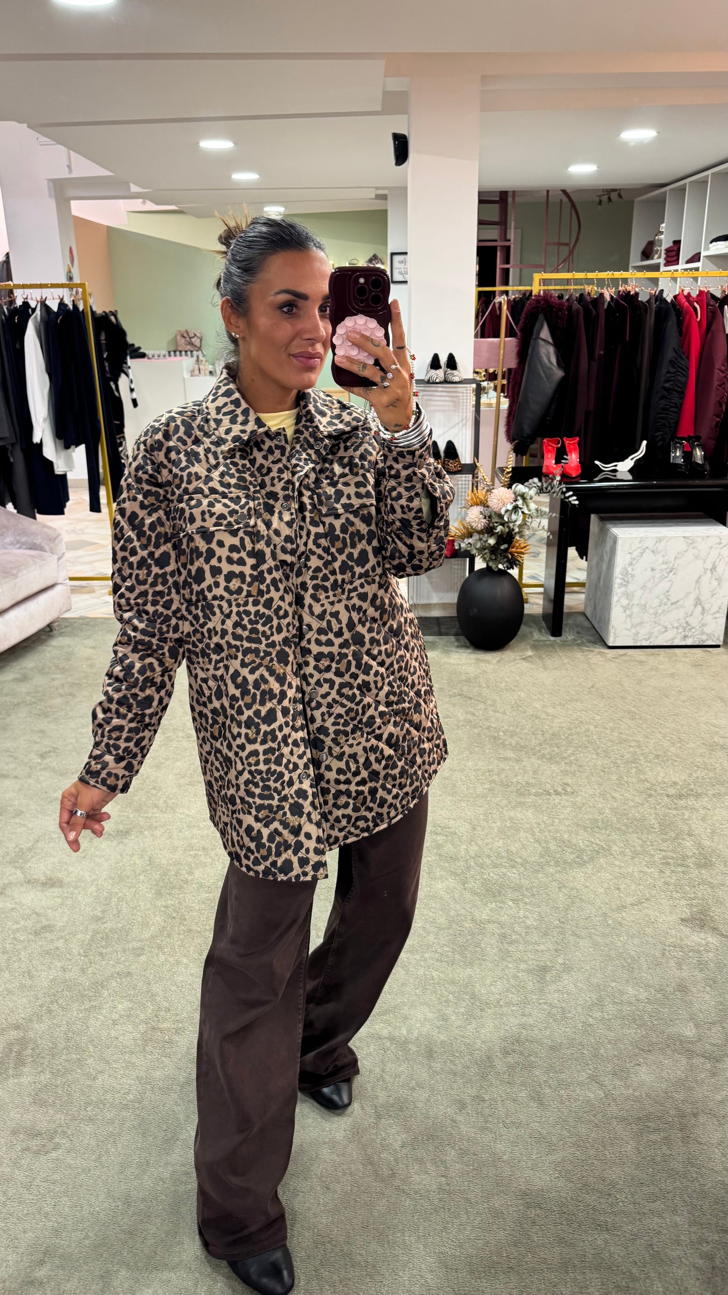 Giacca camicia leopardata trapuntata sy