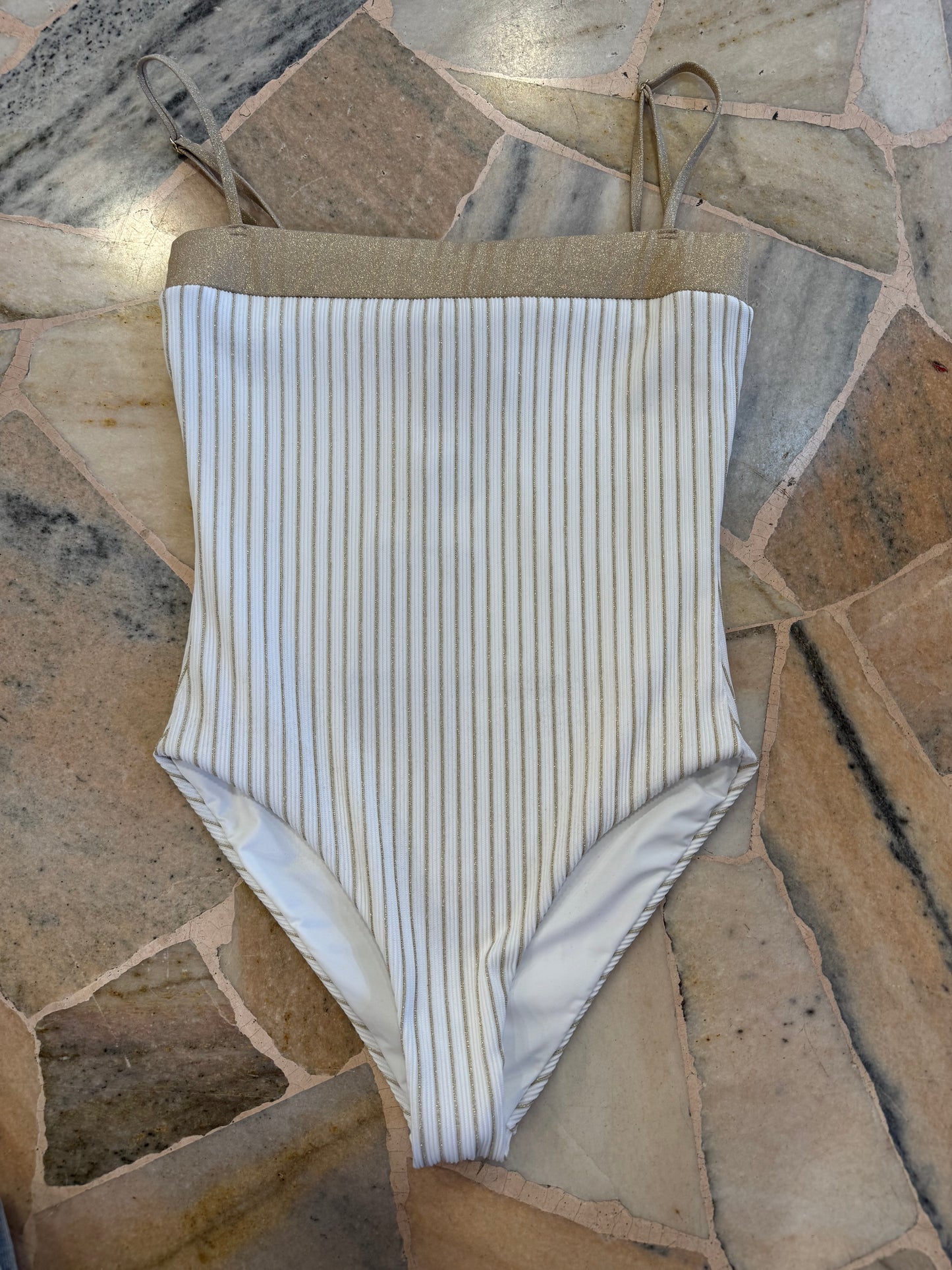 Costume intero bianco e oro a righe lurex fr
