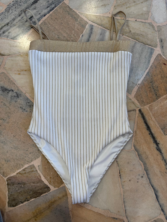 Costume intero bianco e oro a righe lurex fr