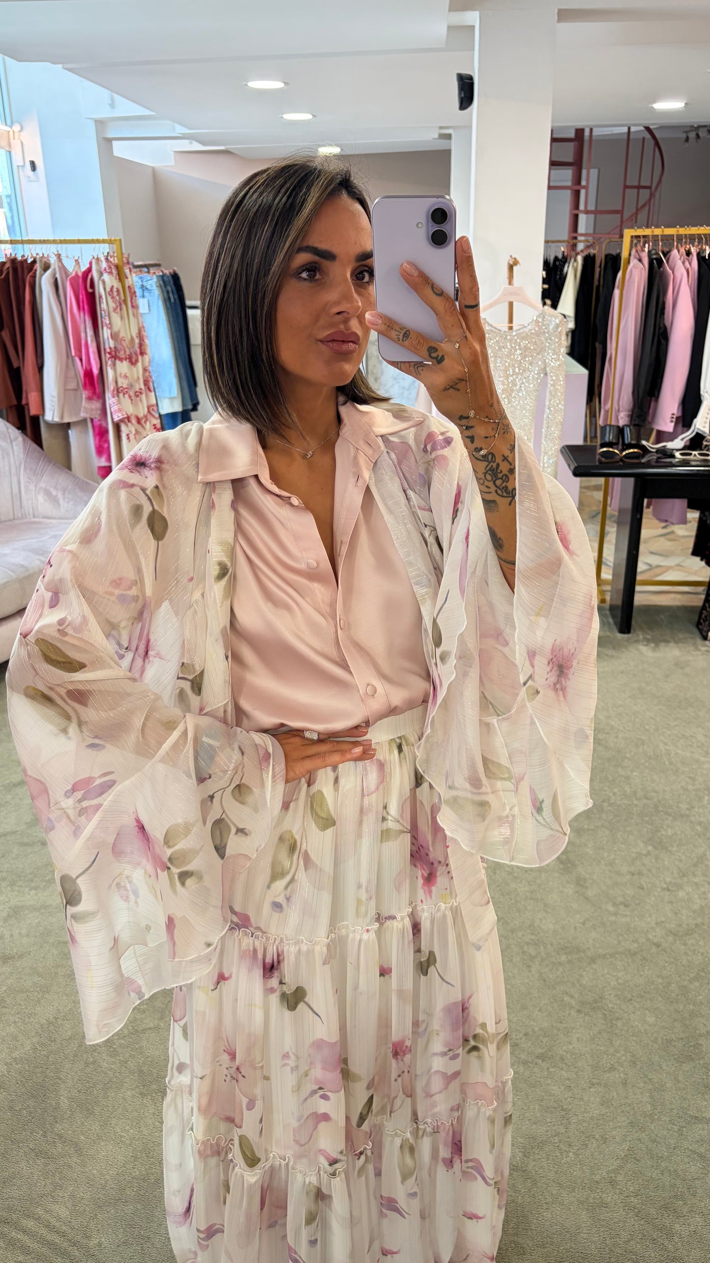 Coprispalle camicia lamè fiori con volant Actualee