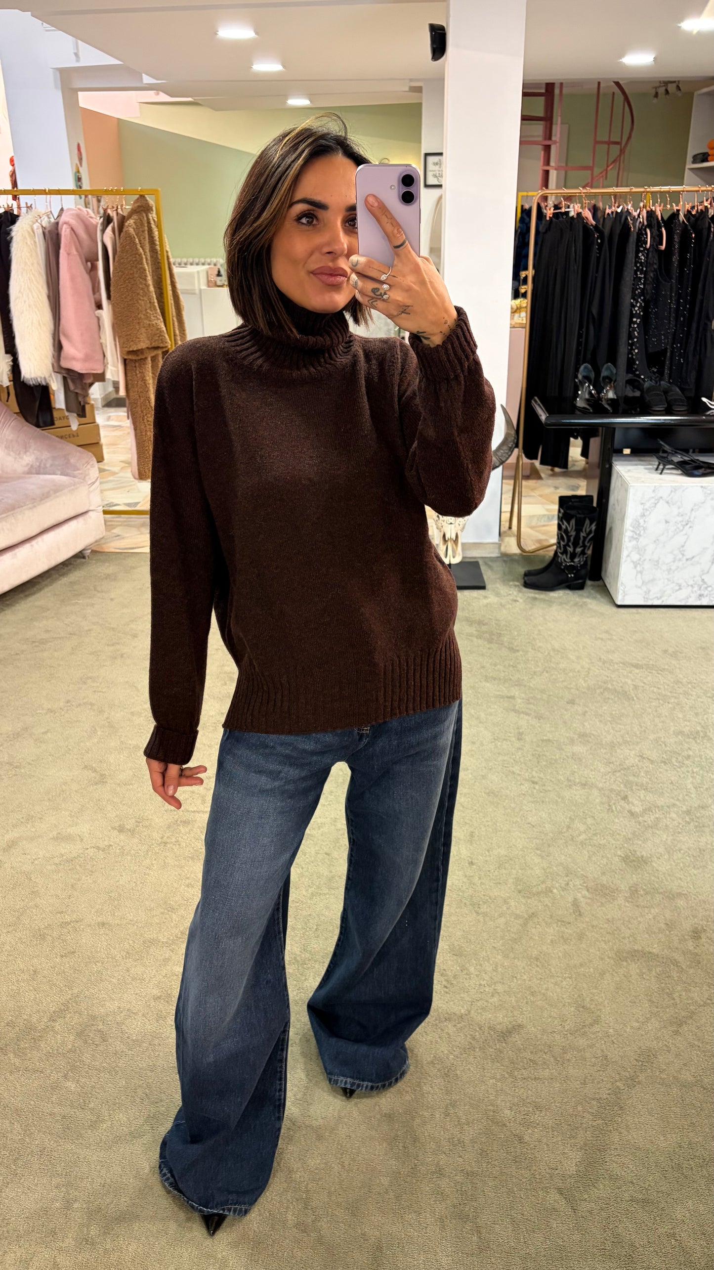 Dolcevita marrone melange a scatoletta in lana Irish