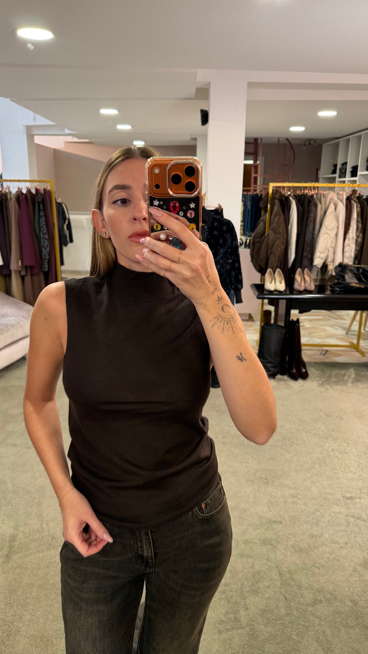 Lupetto cara marrone smanicato aw