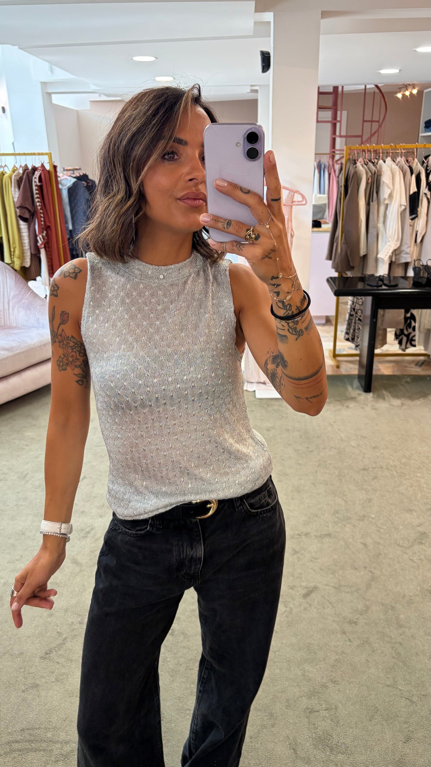Canotta girocollo argento in lurex ay