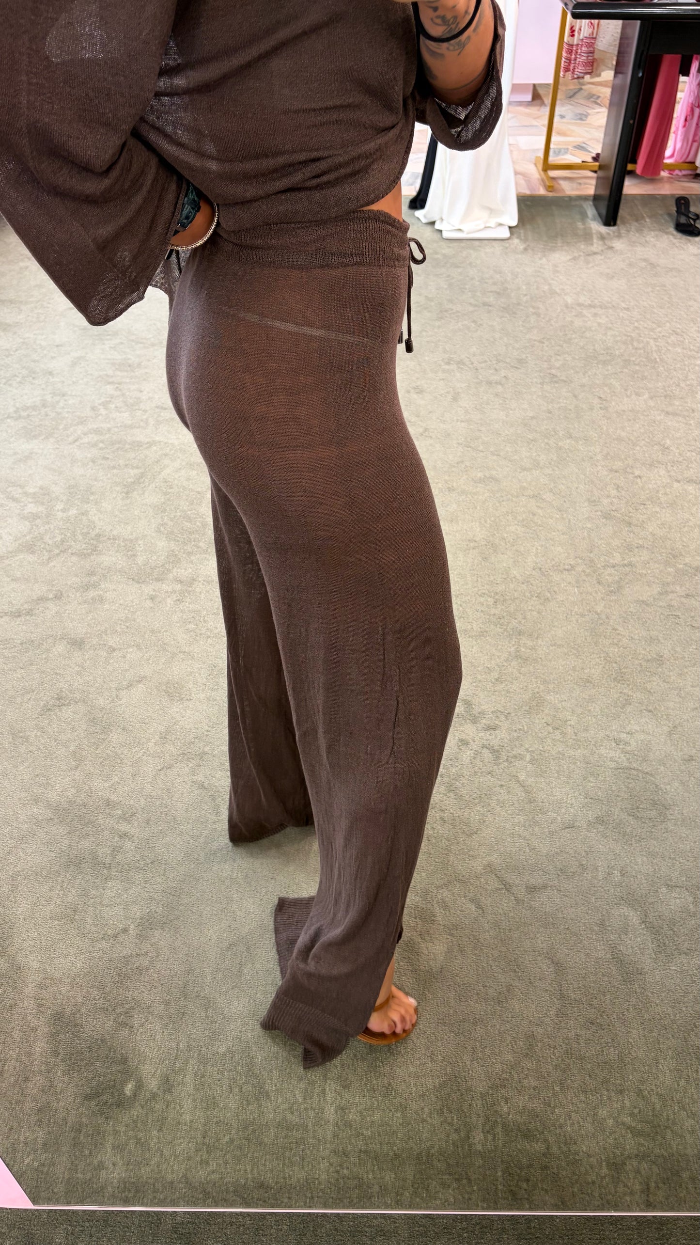 Pantaloni marrone cacao in lino fy