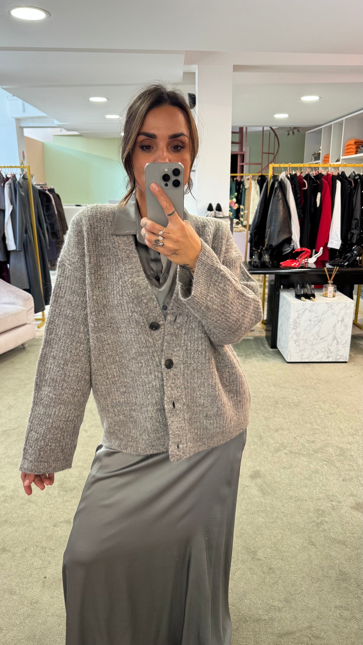 Cardigan over grigio melange a costine sl