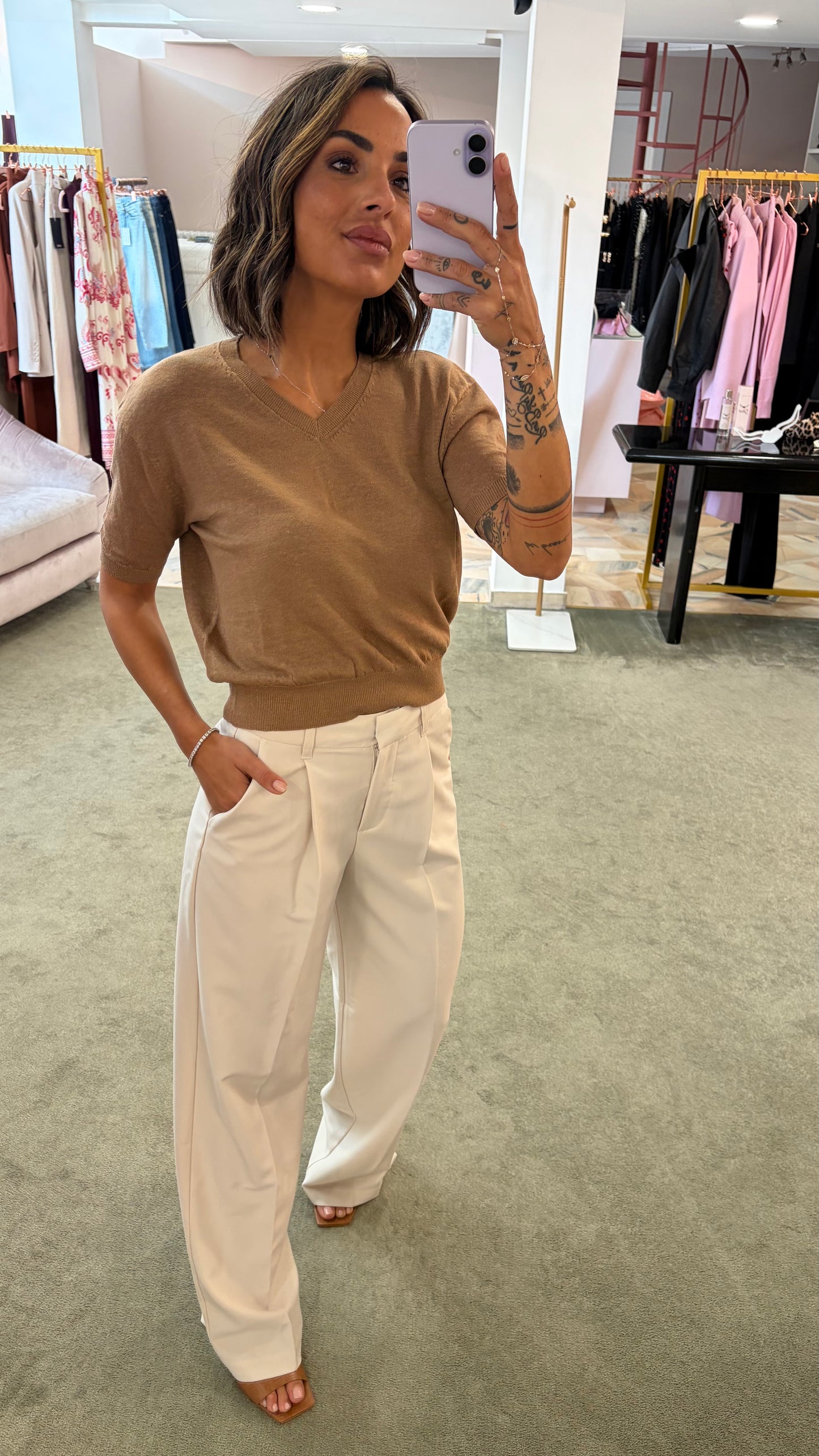 Maglia scollo a v tabacco manica corta glp