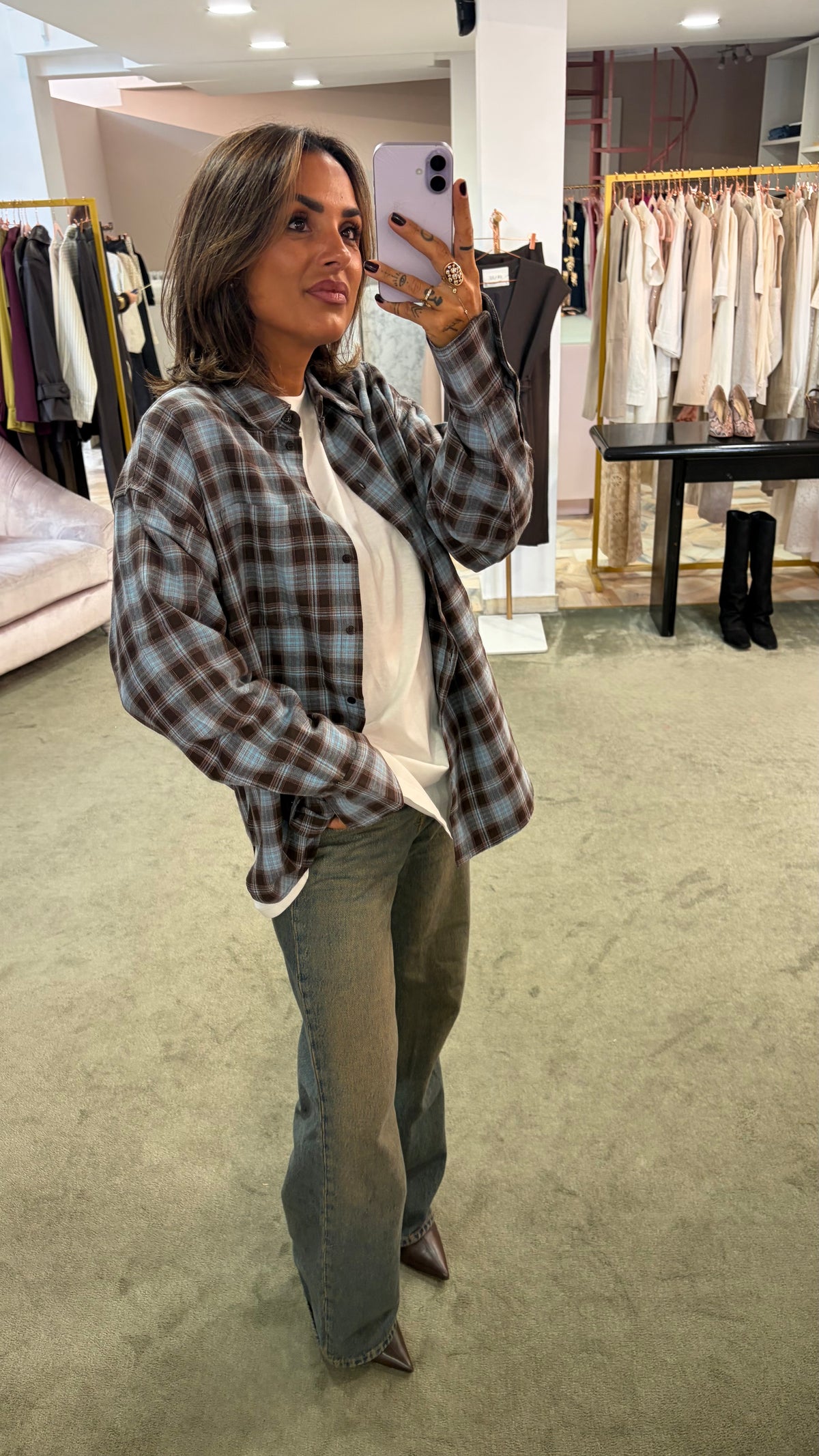 Camicia a quadri azzurra e marrone jx
