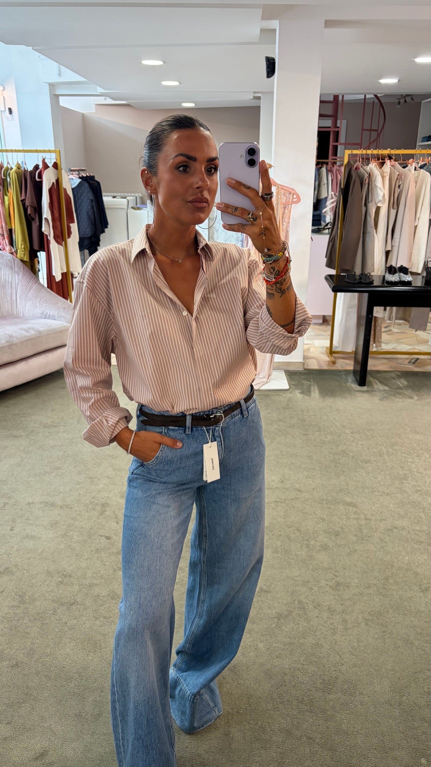Camicia cammello a righe regular Marsem