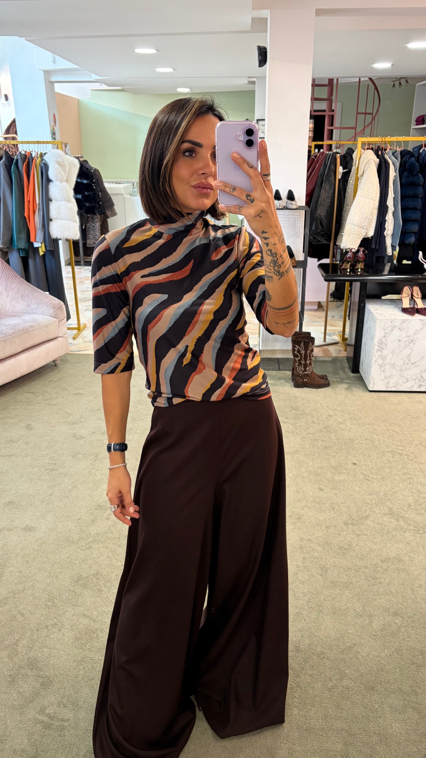 Maglia zebrata multicolor lupetto maniche corte ay