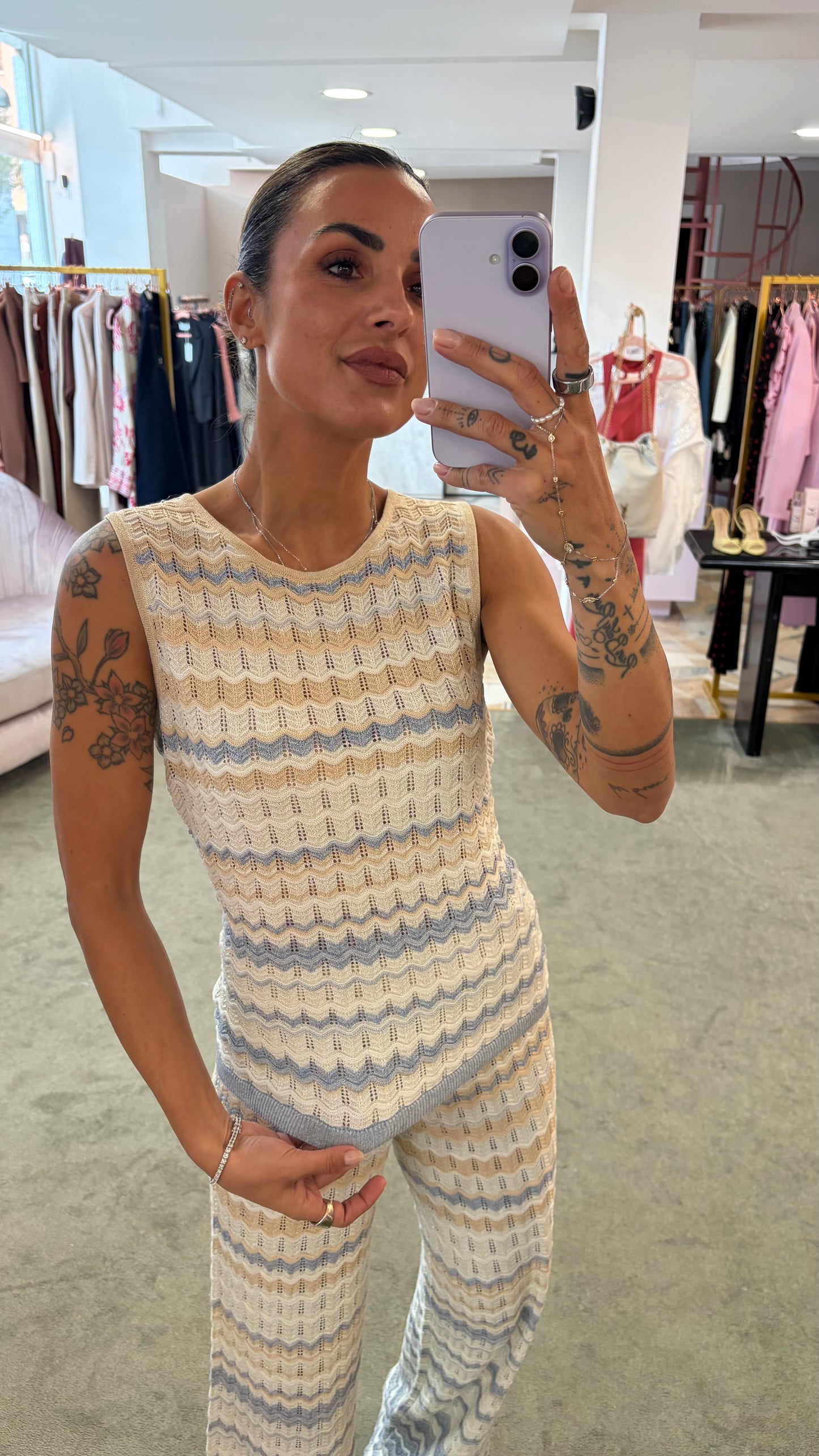 Canotta missoni vibes azzurro e beige bj