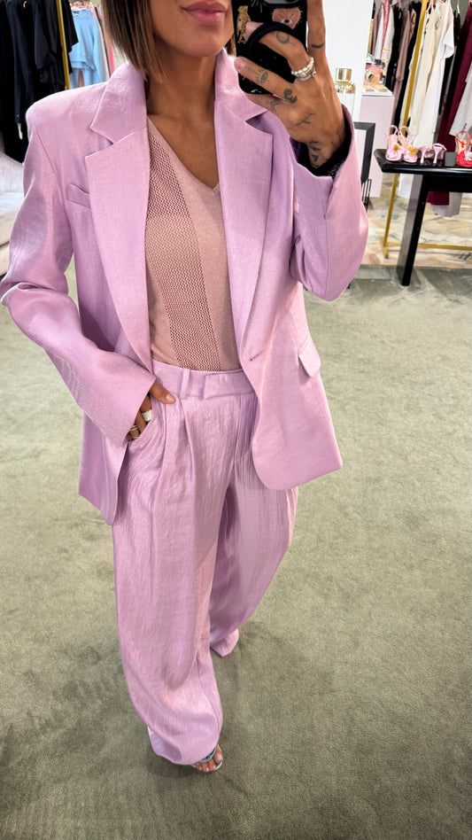 Pantaloni lilla lucido palazzo con pences Actualee