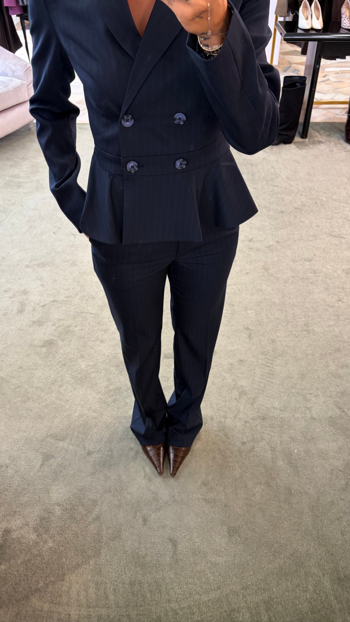 Pantaloni blu gessati cigarette fr