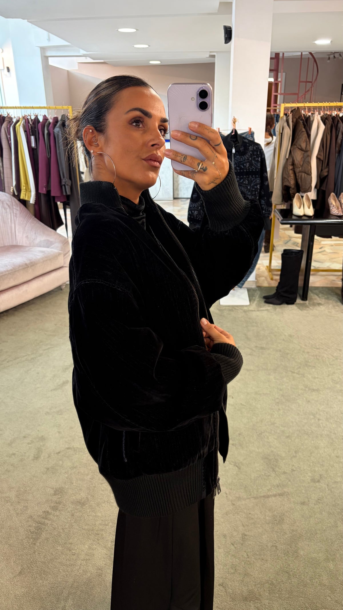Bomber nero liscio over in velluto floccato Don't@Me