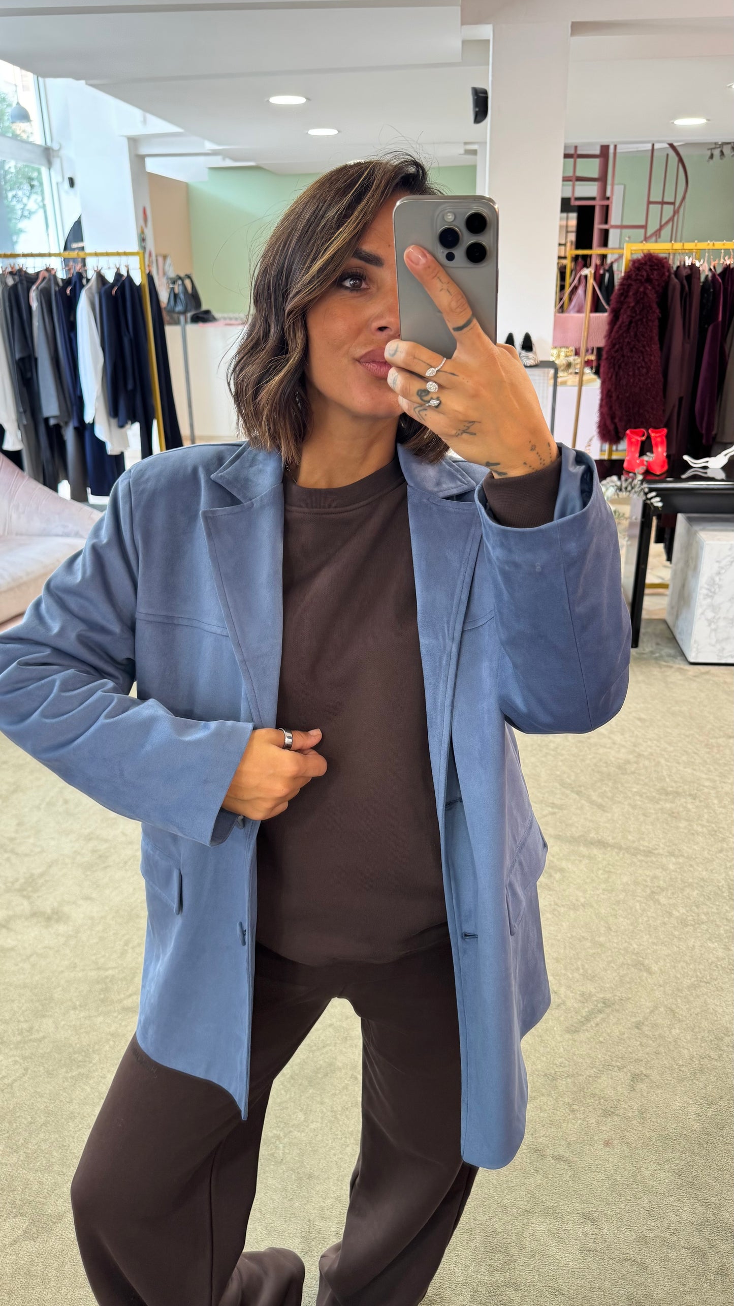 Blazer over celeste scamosciato ks