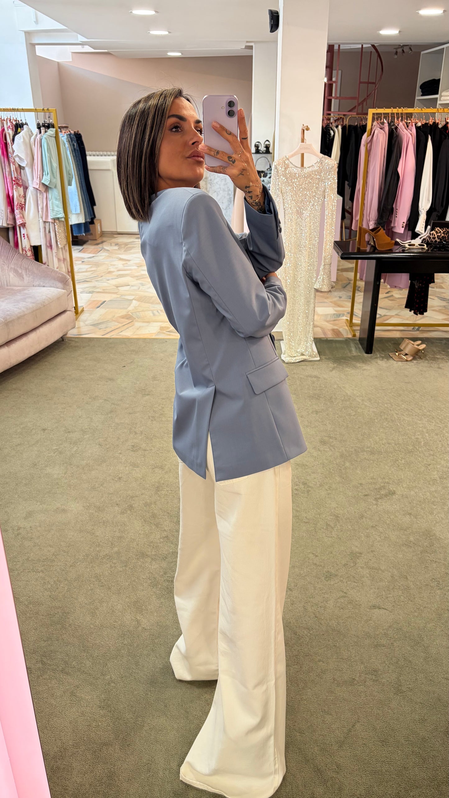 Blazer celeste doppiopetto senza rever Marsem