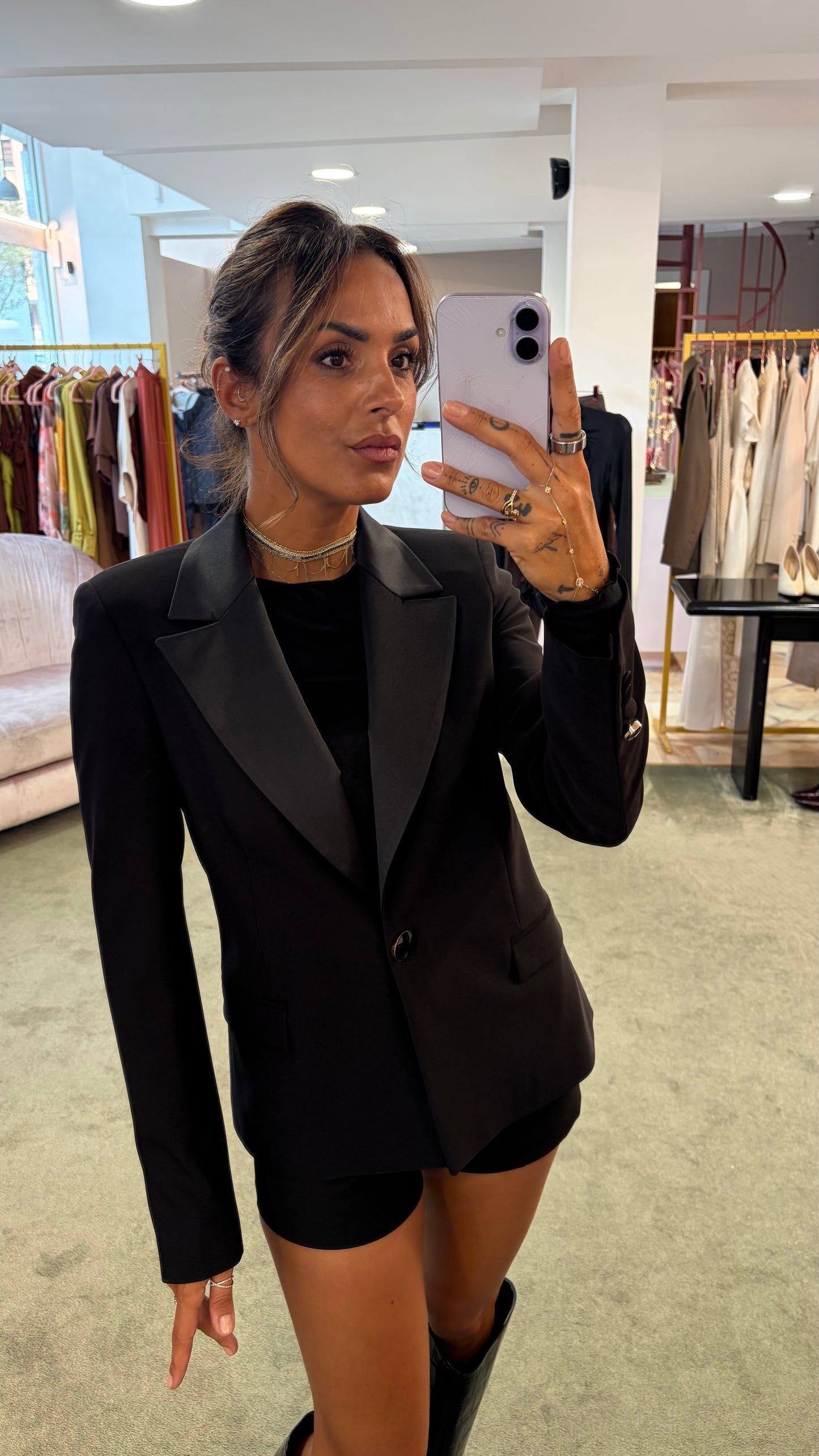 Blazer slim corto nero rever in raso fr