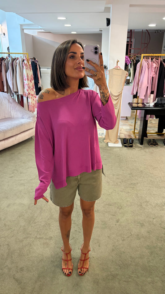 Maglia rosa ciclamino scollo a barca fy