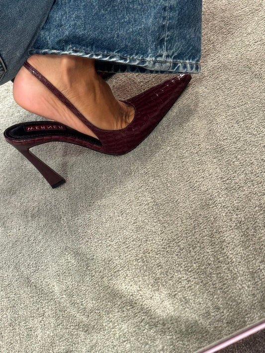 Slingback bordeaux crocodile in vernice