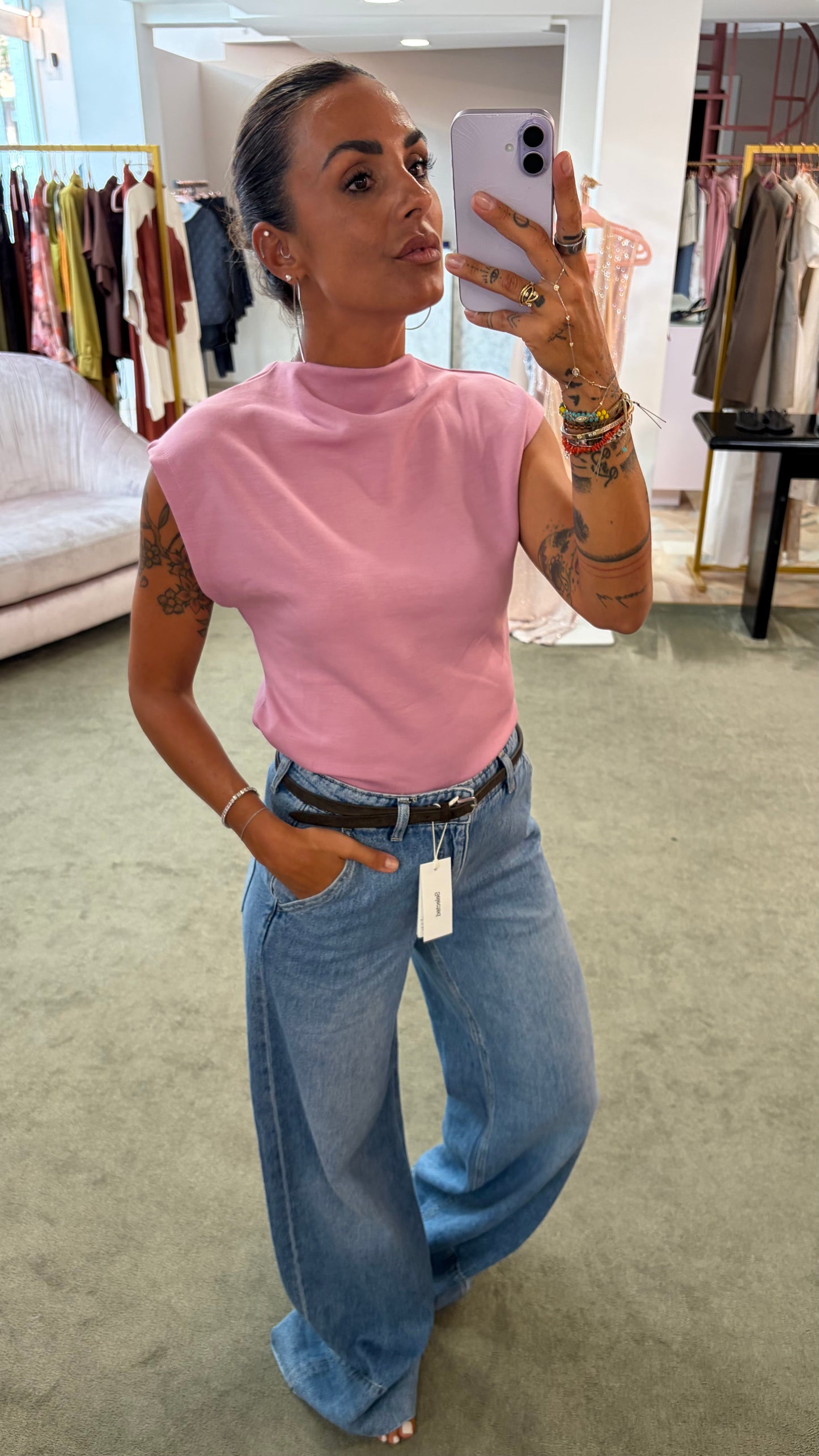 Canotta manica scesa rosa malva in modal sy