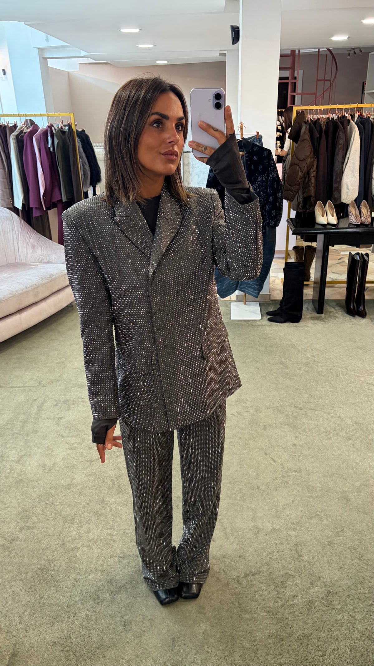 Blazer doppiopetto grigio con cristalli tw