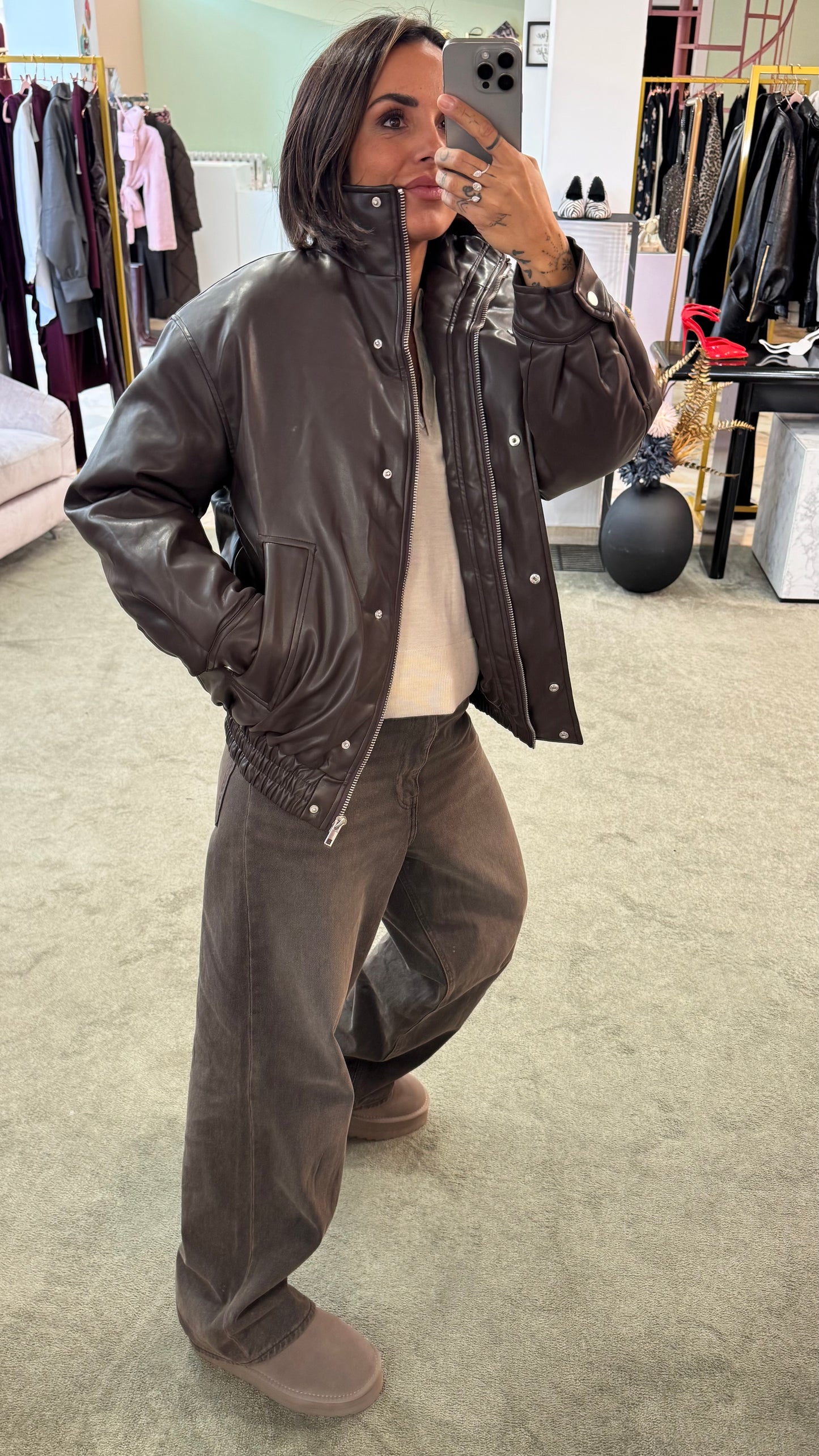 Bomber aviator marrone testa di moro imbottito in ecopelle gl