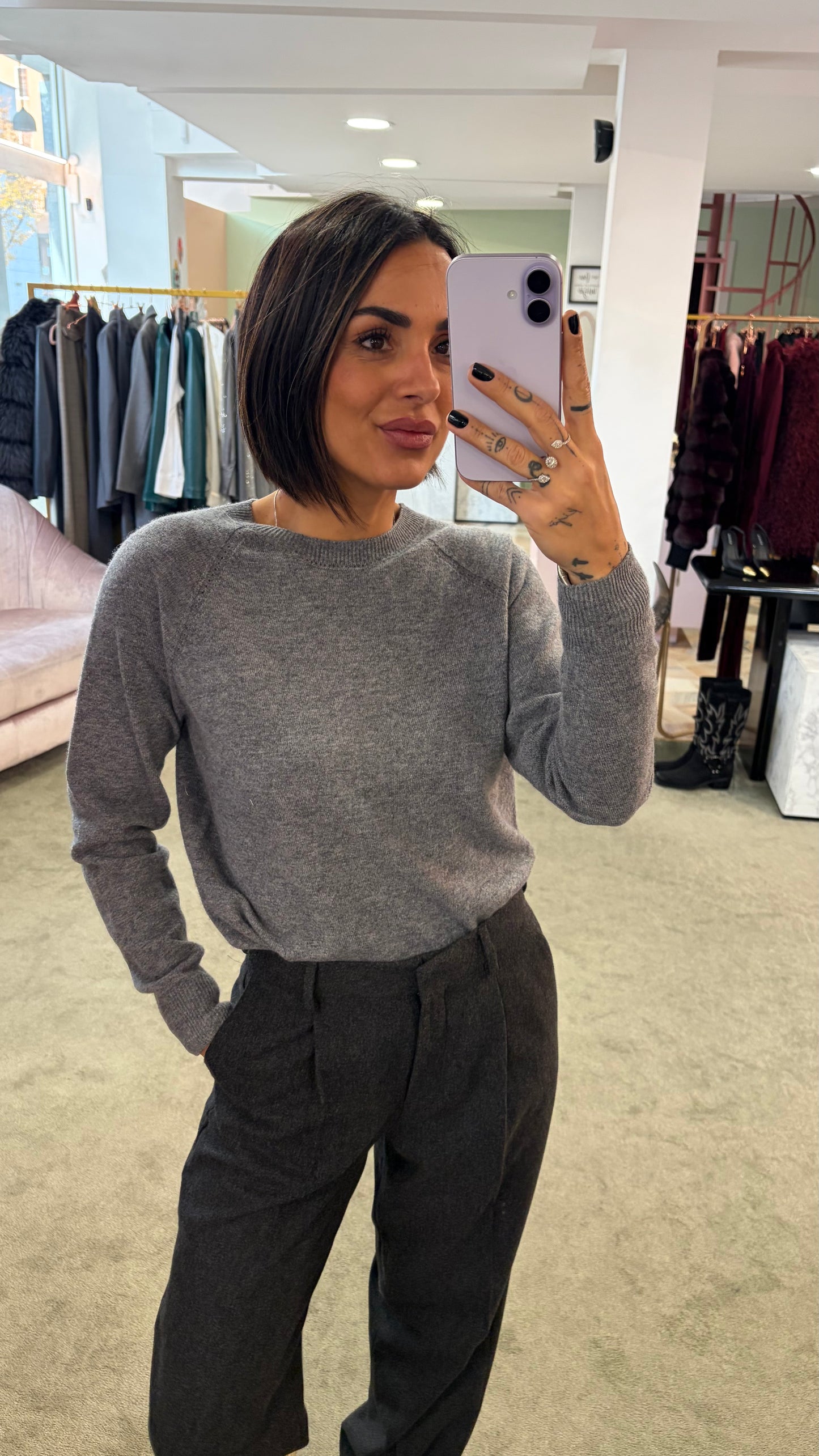 Maglione girocollo grigio manica raglan fr