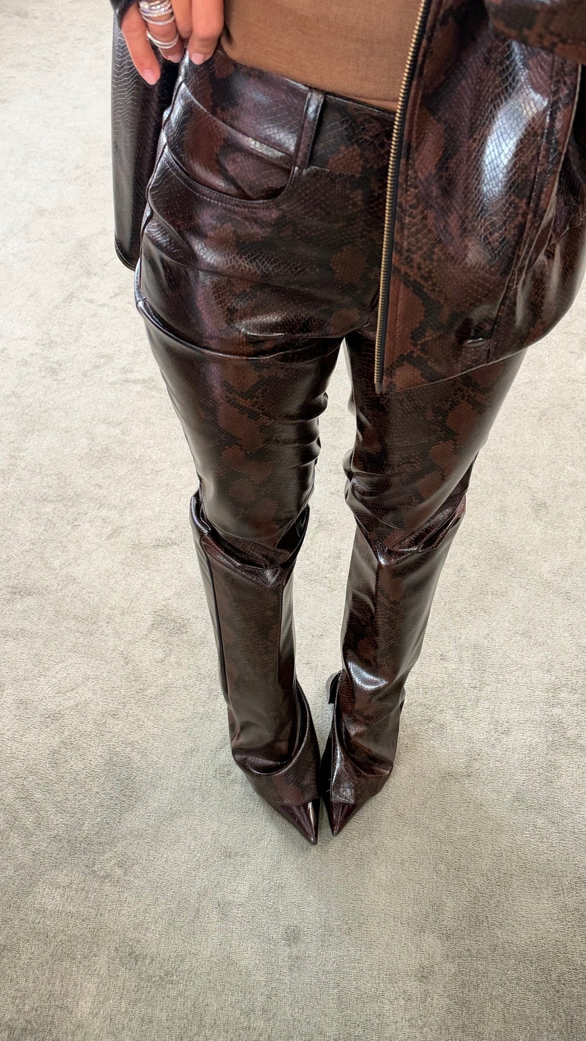 Bomber pitonato marrone in ecopelle Actualee