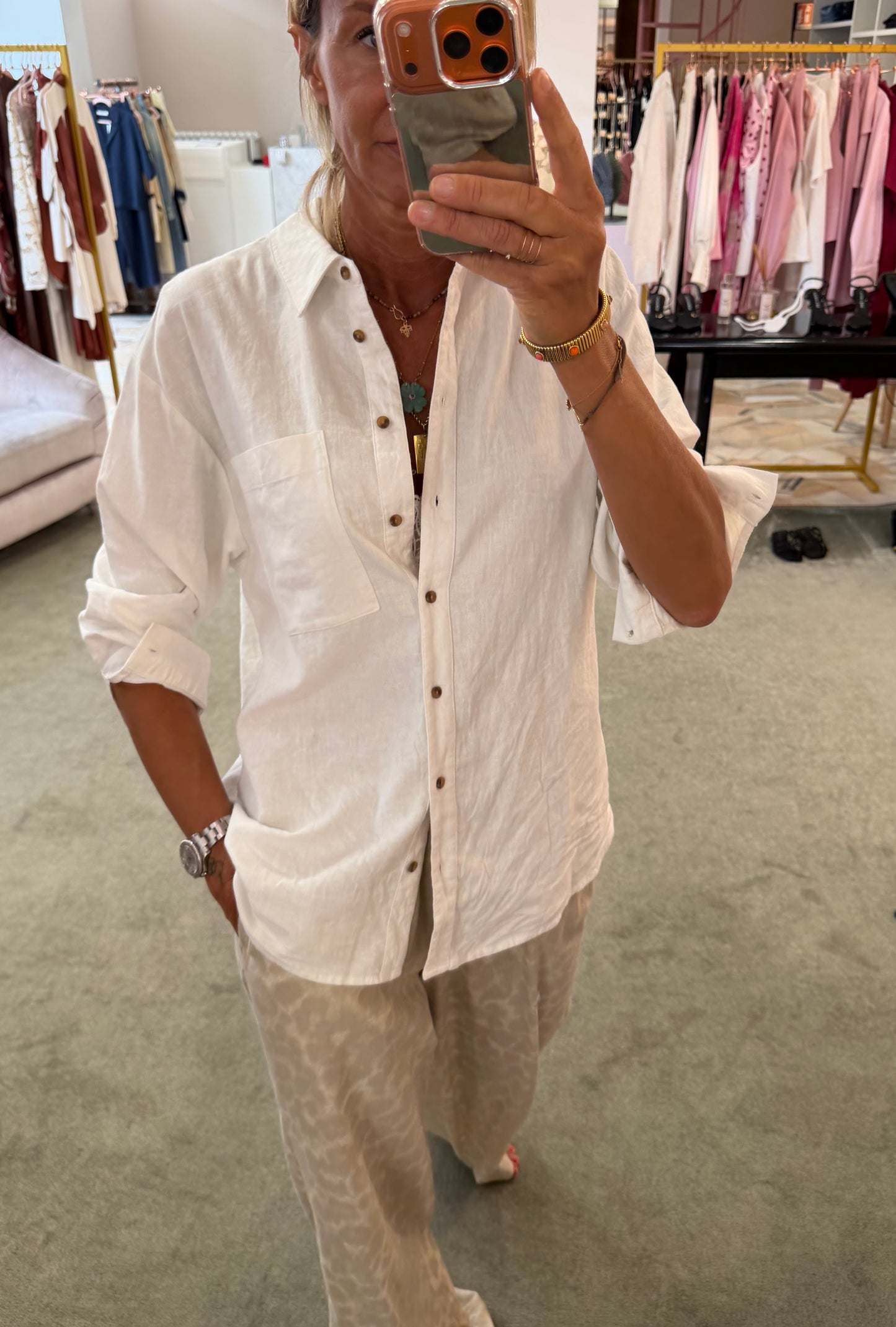 Camicia bianco latte in lino sy