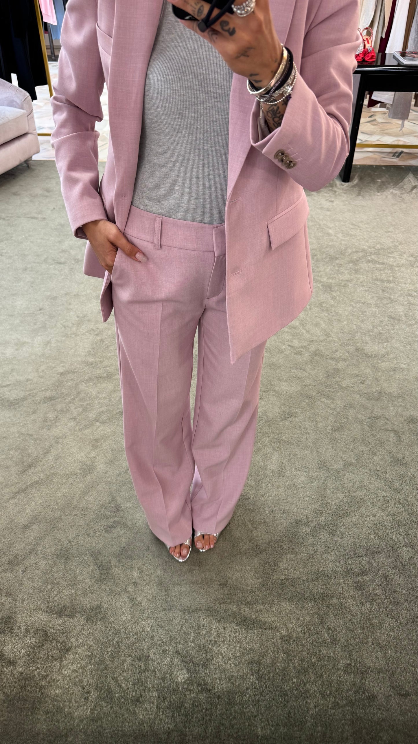 Pantaloni rosa malva melange dritto sl