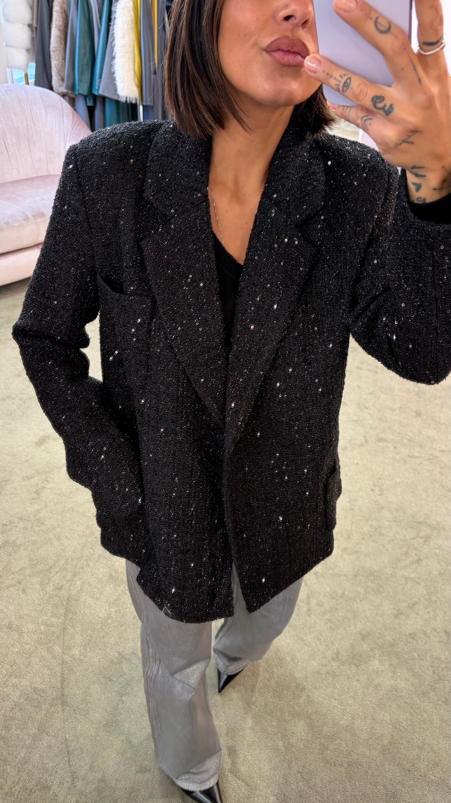 Blazer nero oversize in bouclè tw