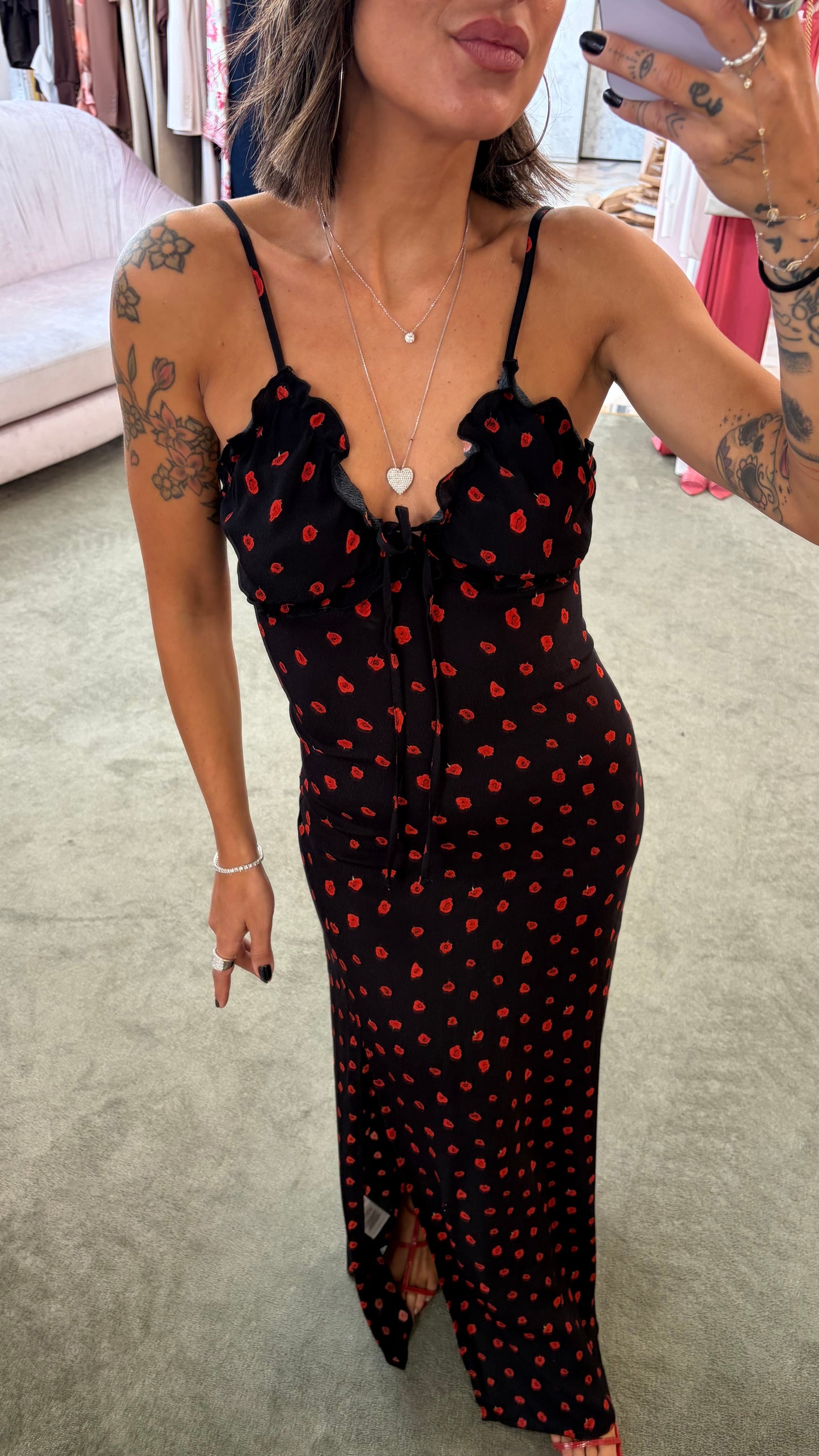 Abito riley lungo MAR DE MARGARITAS nero con rose