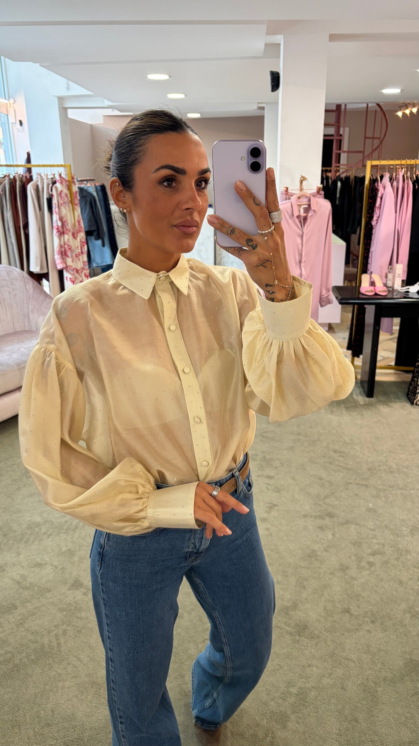 Camicia avorio  con cristalli Actualee