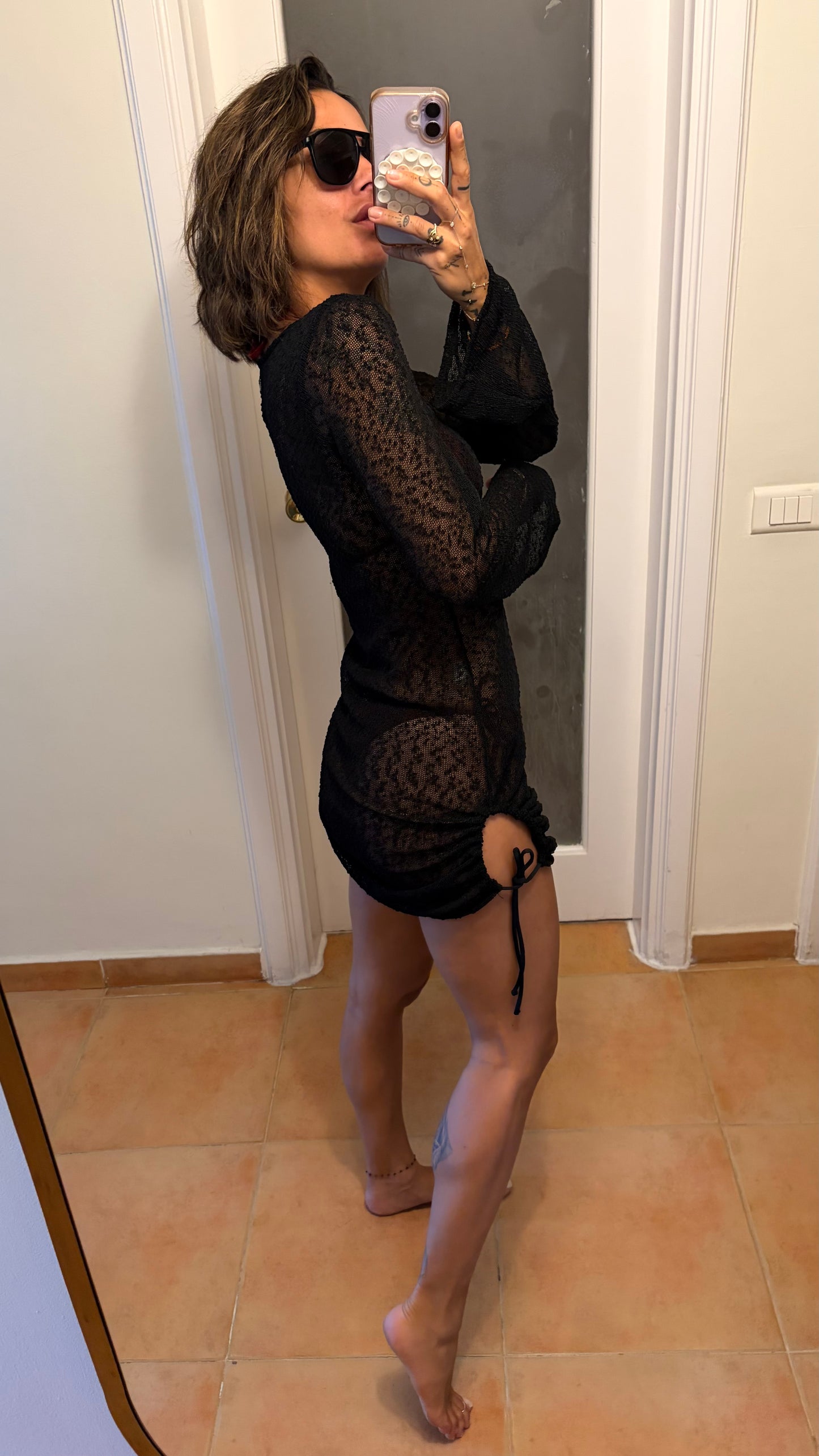Abito corto nero in maglina trasparente Me Fui