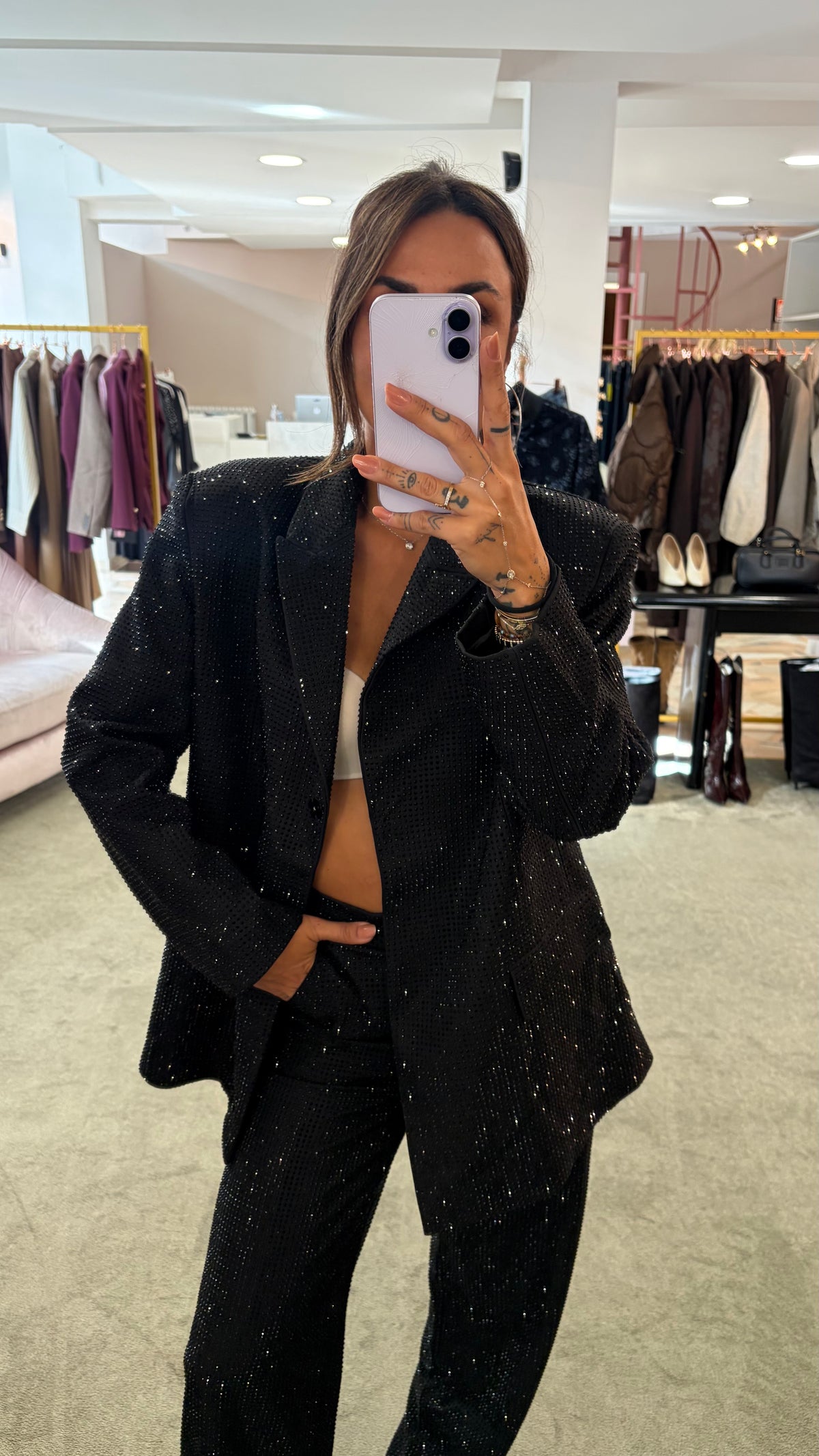Pantaloni neri con cristalli tw