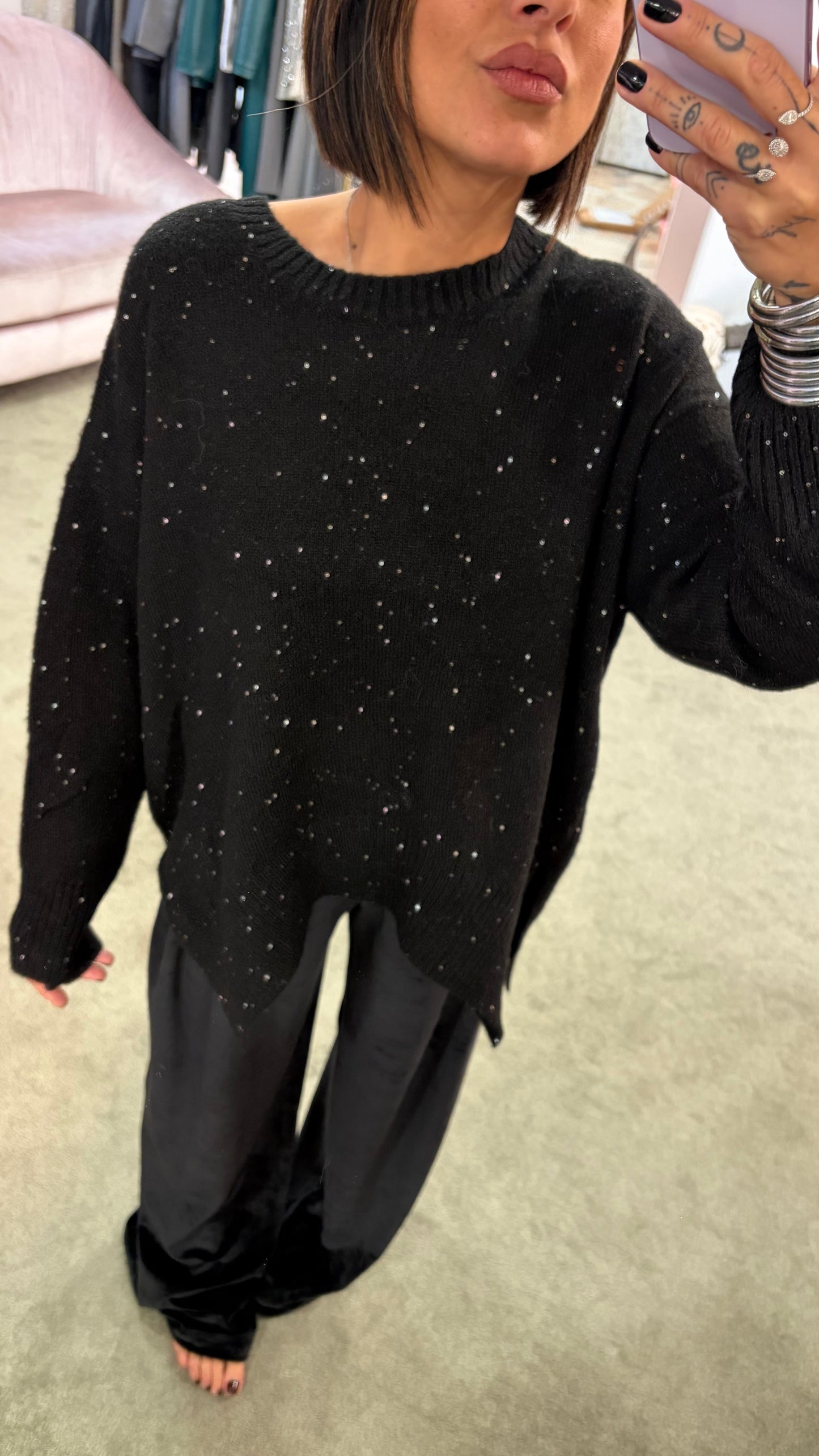 Maglione over nero con micropaillettes bj