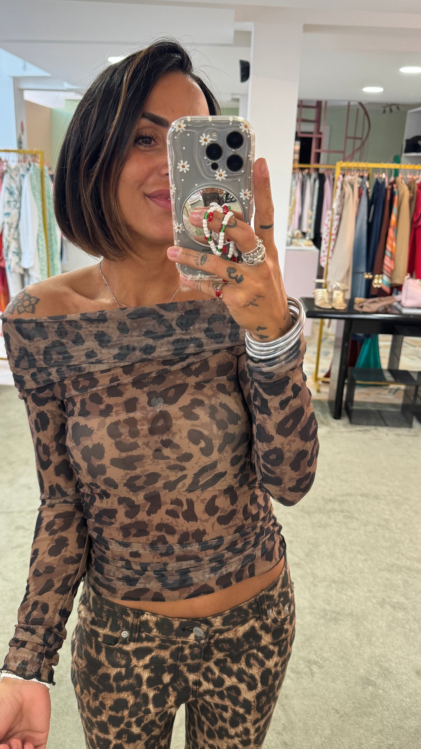 Maglia off shoulder leopard jx