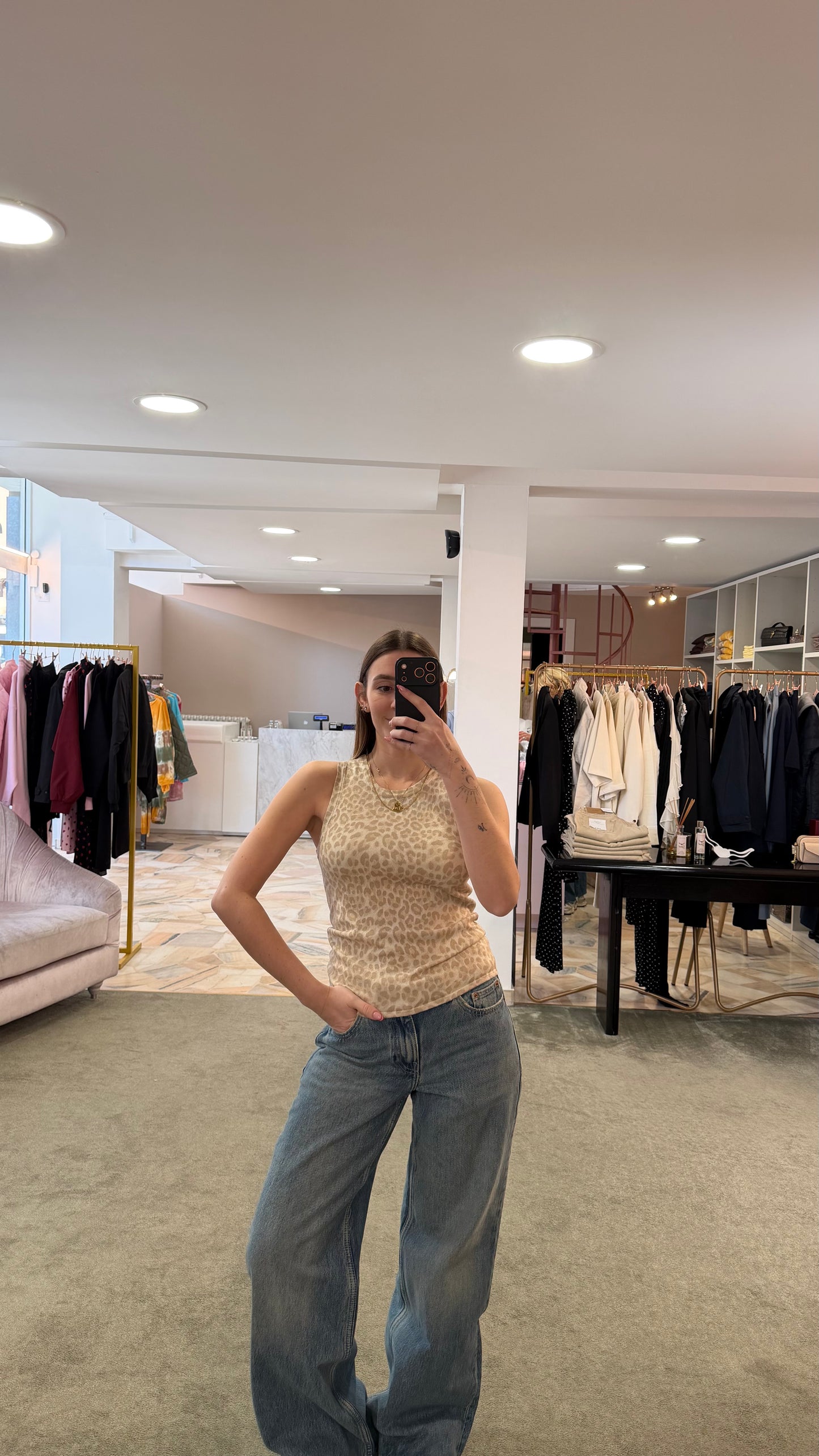 Canotta leopardata beige costine jx