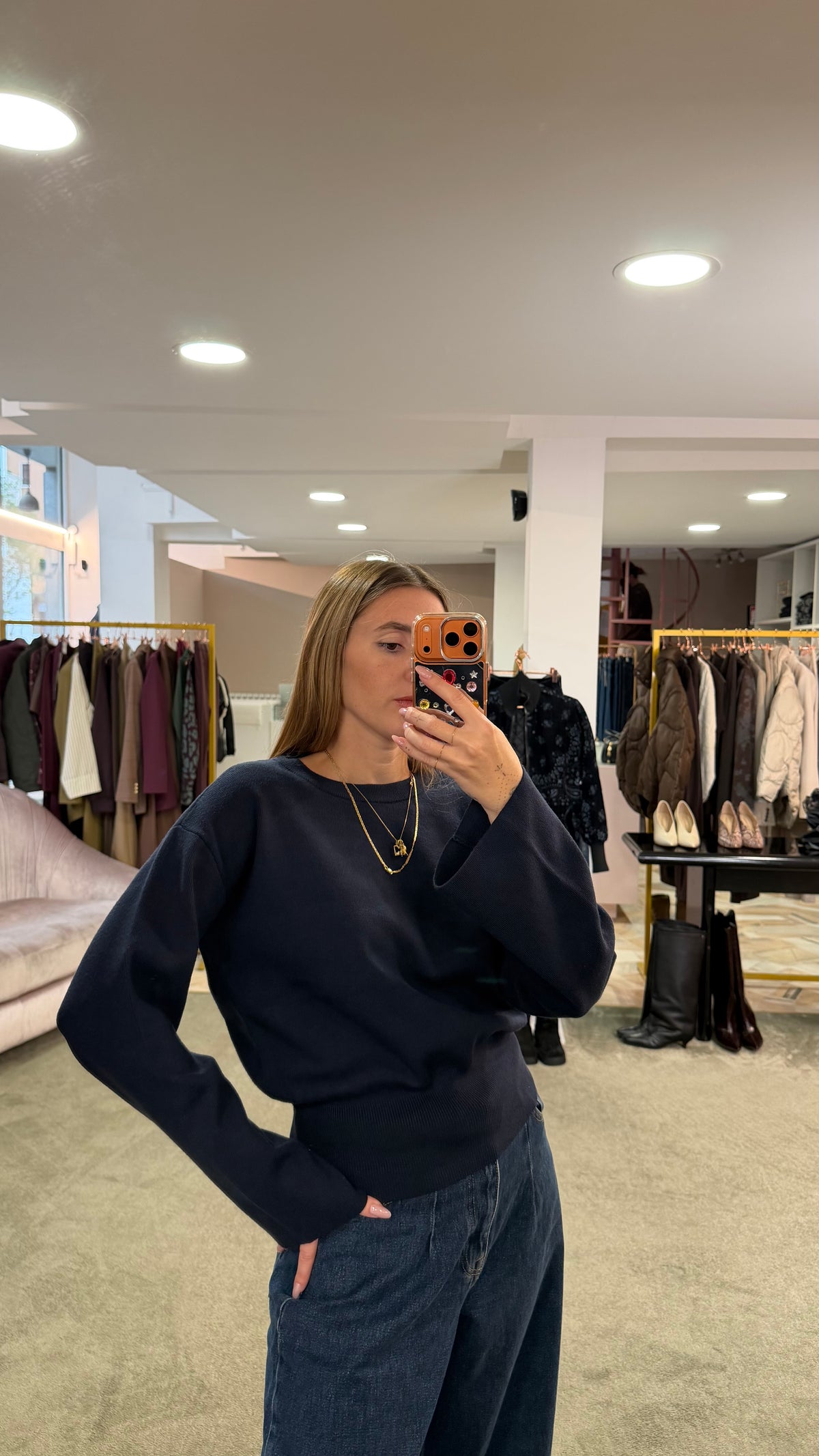 Maglione girocollo hanna blu notte manica a kimono aw