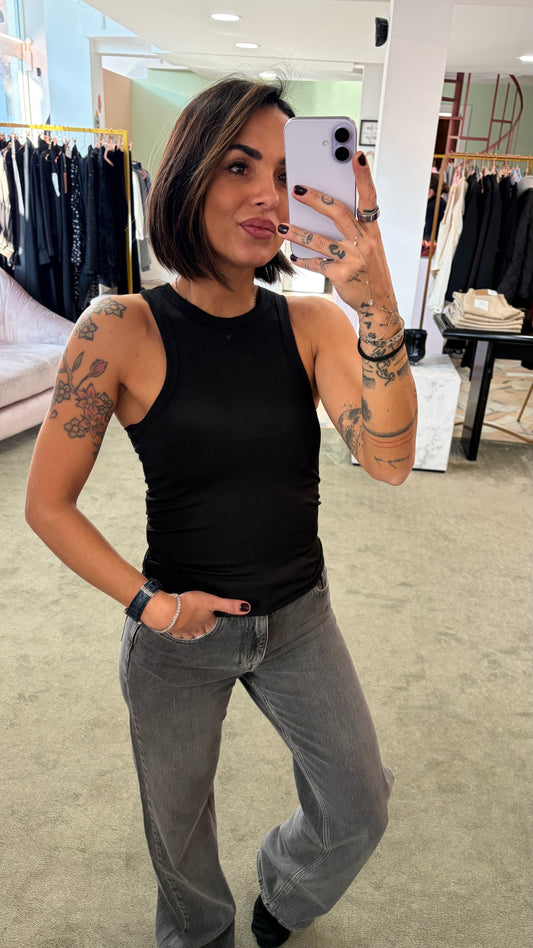 Canotta nera a costine Me Fui