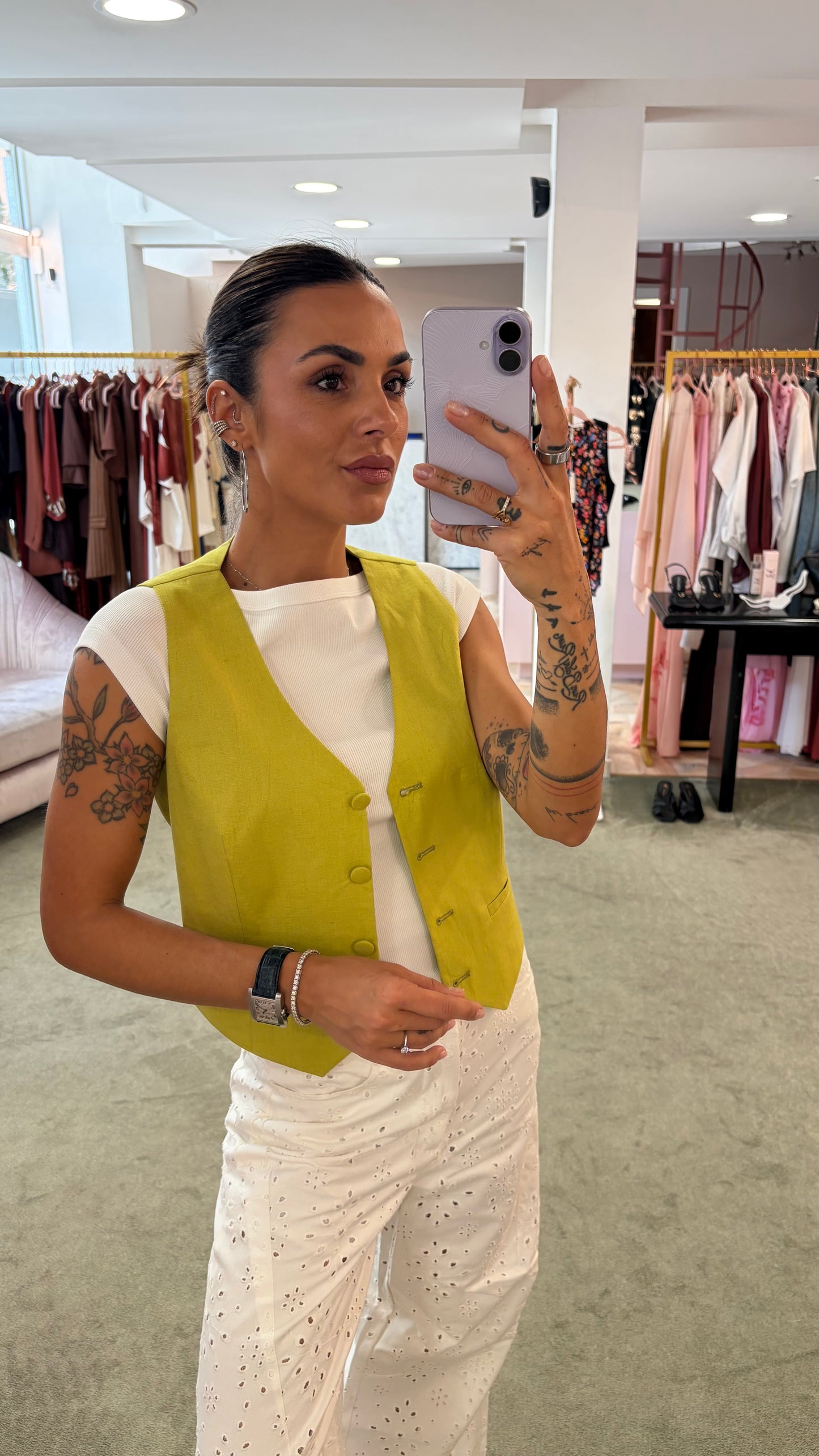 Gilet lime in lino Actualee