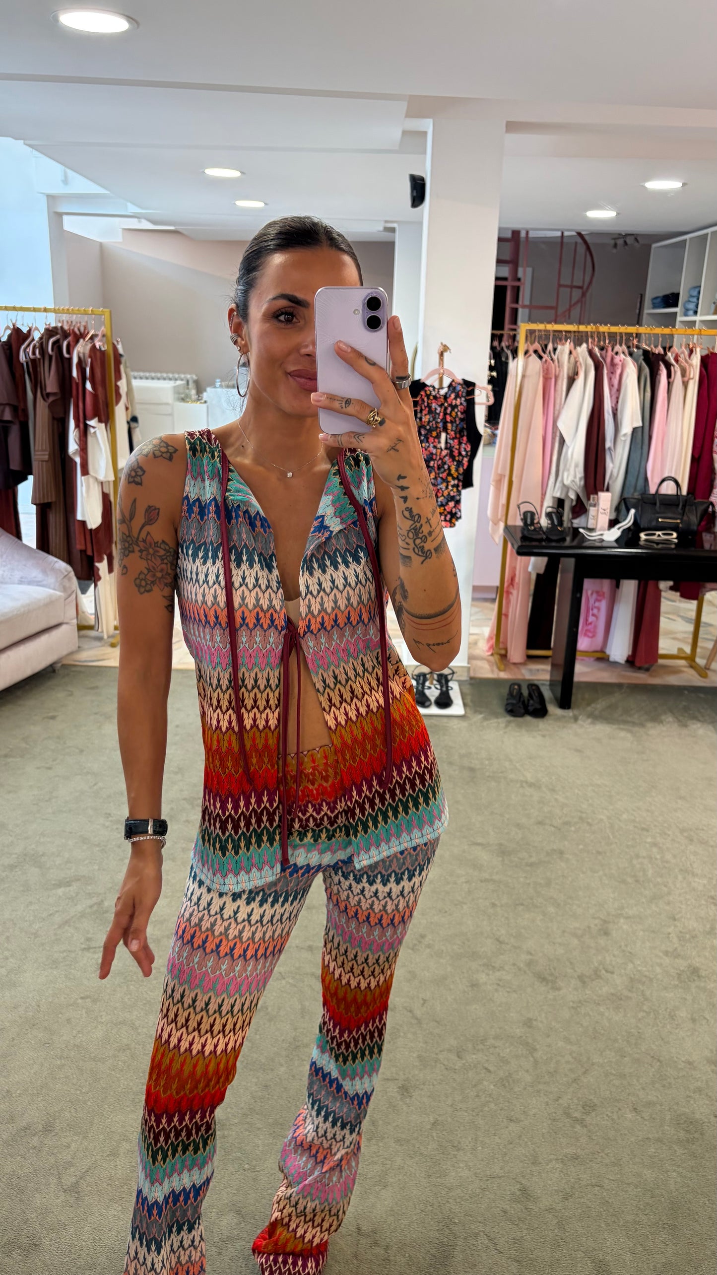 Canotta gilet multicolor missoni vibes con laccetti ks