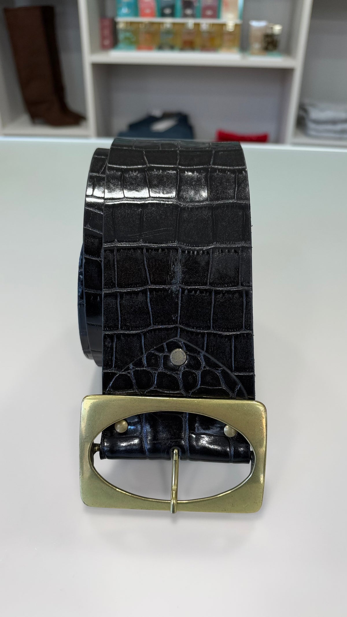 Cintura nera in pelle crocco Actualee
