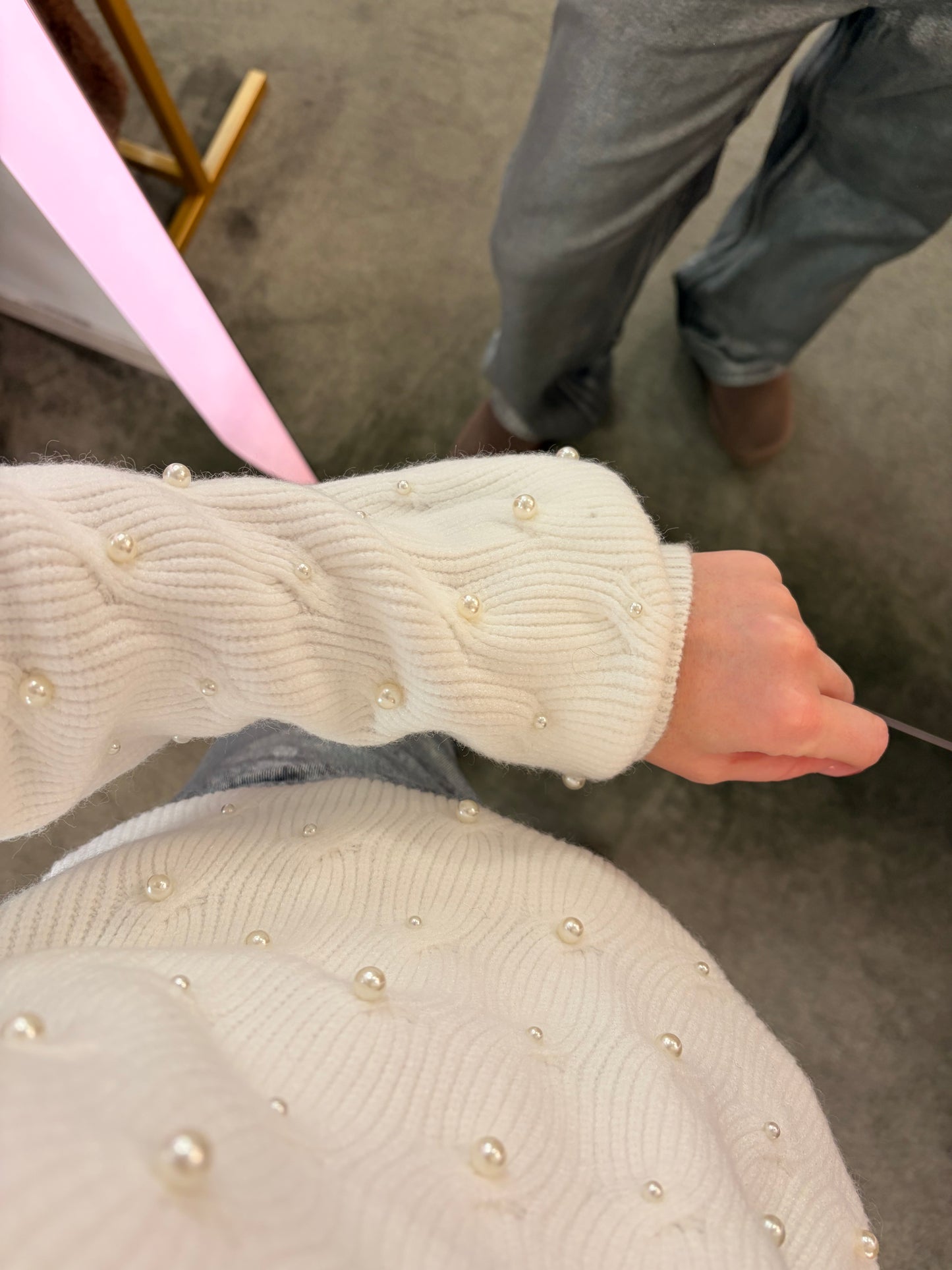 Dolcevita bianco a trecce con perle fr