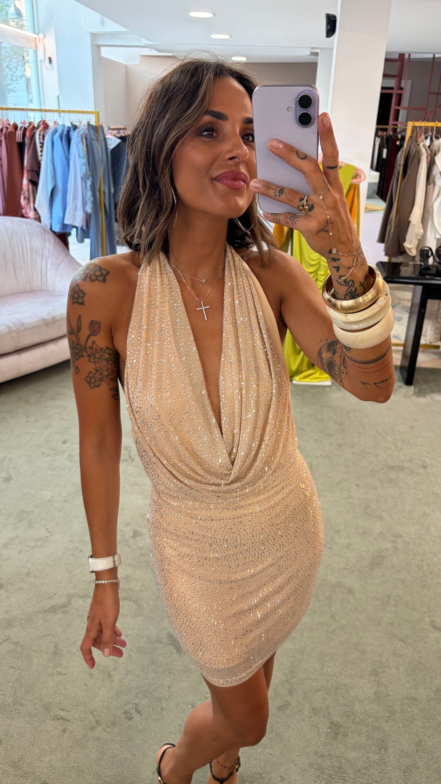 Abito mini lipe nude crystal tw