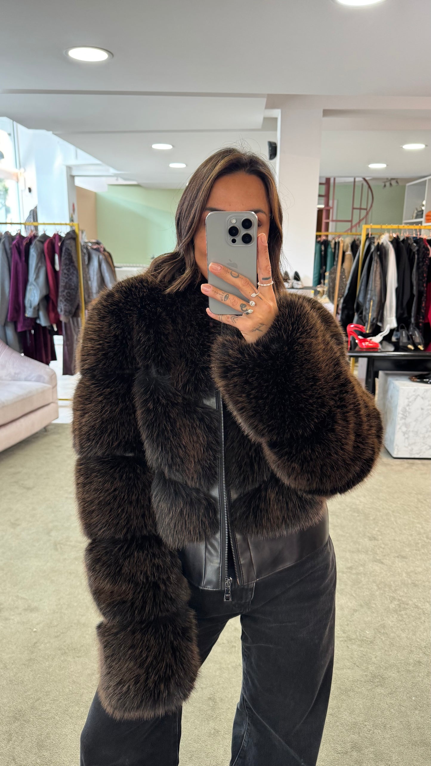 Bomber in pelliccia eco marrone luxury effetto fox un