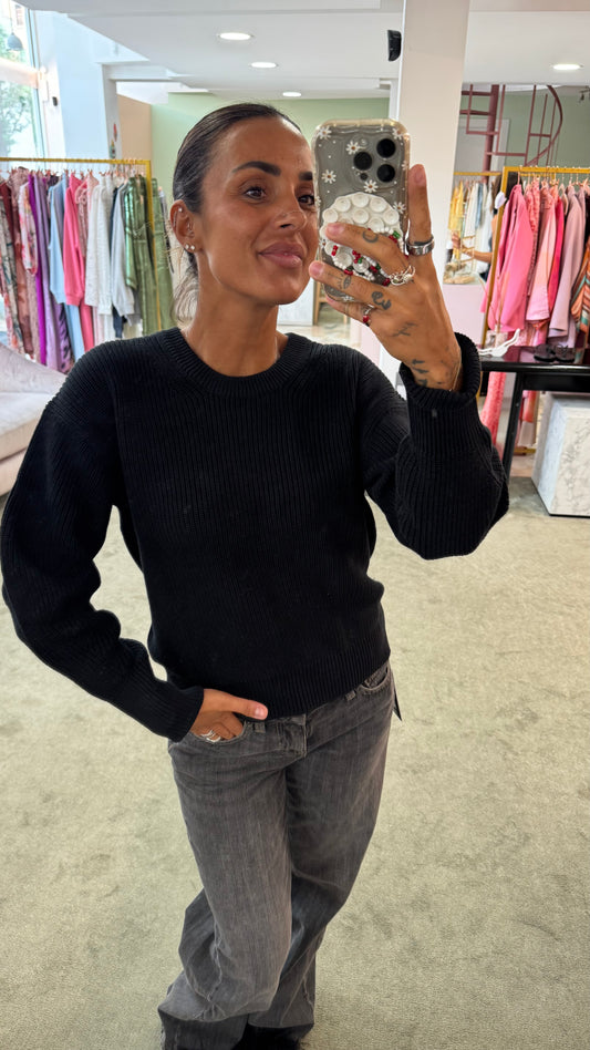 Maglione nero a costine jx
